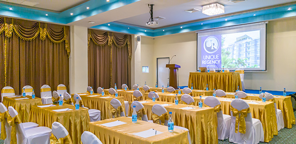 Classroom style seating in Regency Conference Hall on Phratamnak Hill Soi 5 in south Pattaya. Your ideal venue for hosting events, conferences, business meetings, functions and corporate parties in Pattaya City Thailand.