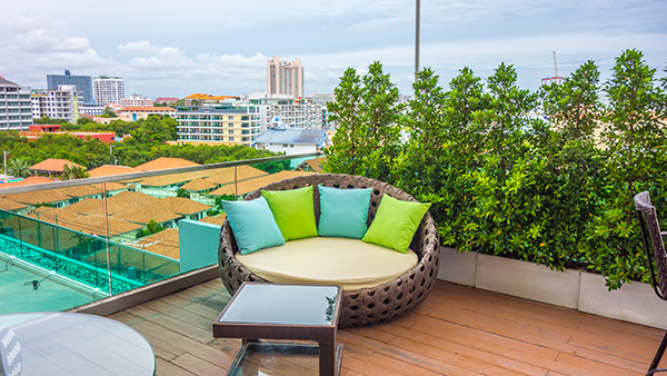 Roof top bar and restaurant overlooking the Big Buddha Mountain in Pratumnak Hills, Pattaya Thailand.